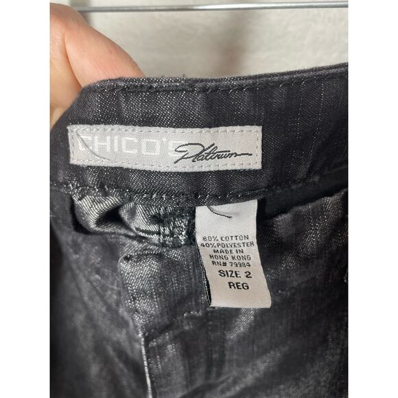 Chicos Platinum Jaycee Trouser Jeans Metallic Sheen Black Size Chico's 2 = 12 - Picture 3 of 4